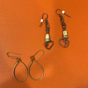 3/$10 Handmade antiqued Gold drop oval and Copper Heart Drop Earrings